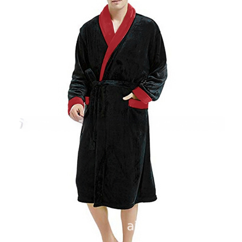 Men's Large Size Bathrobe Long Sleeve Nightgown