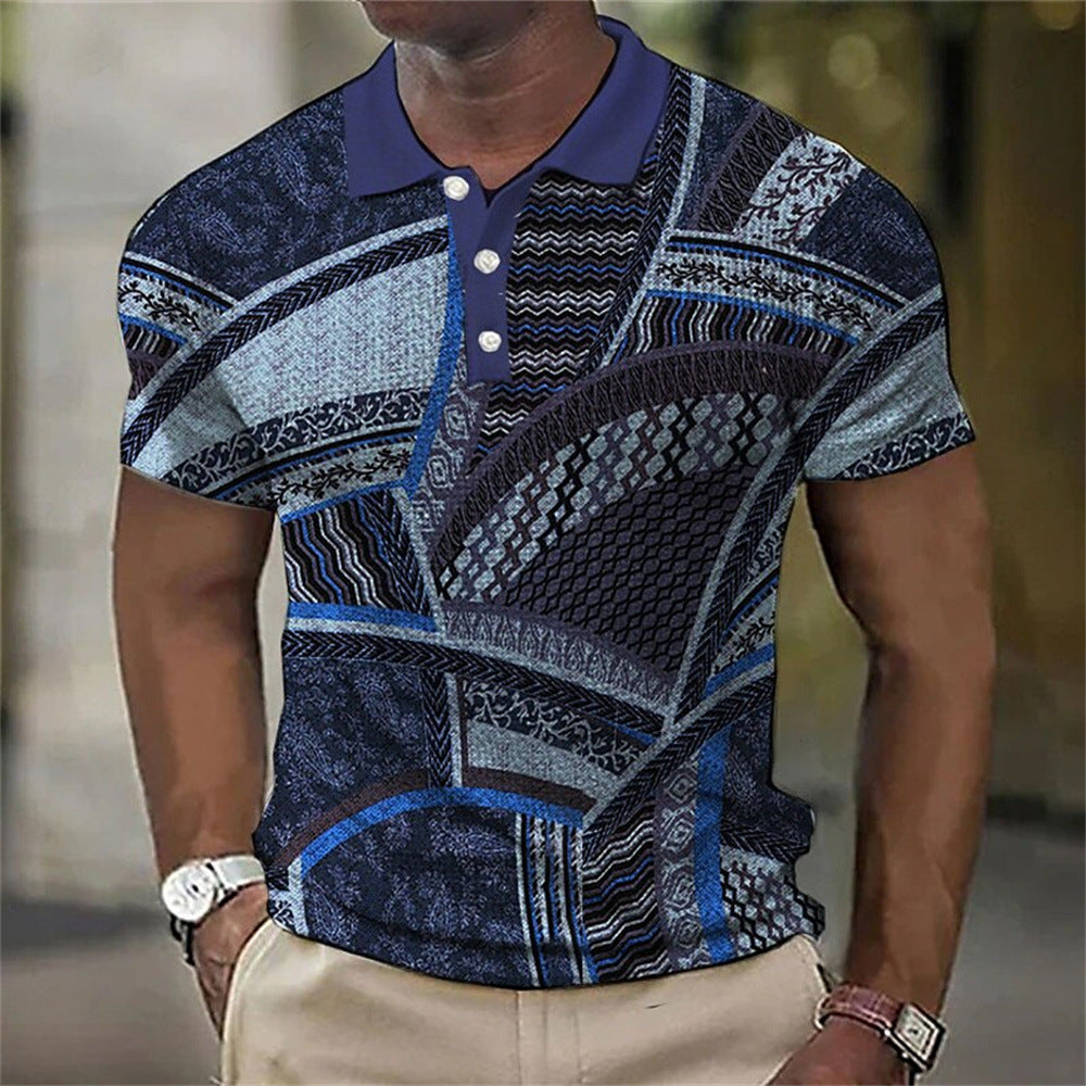 Fashion Men'S Polo Shirts 3d Splicing Plaid Printing Art Men