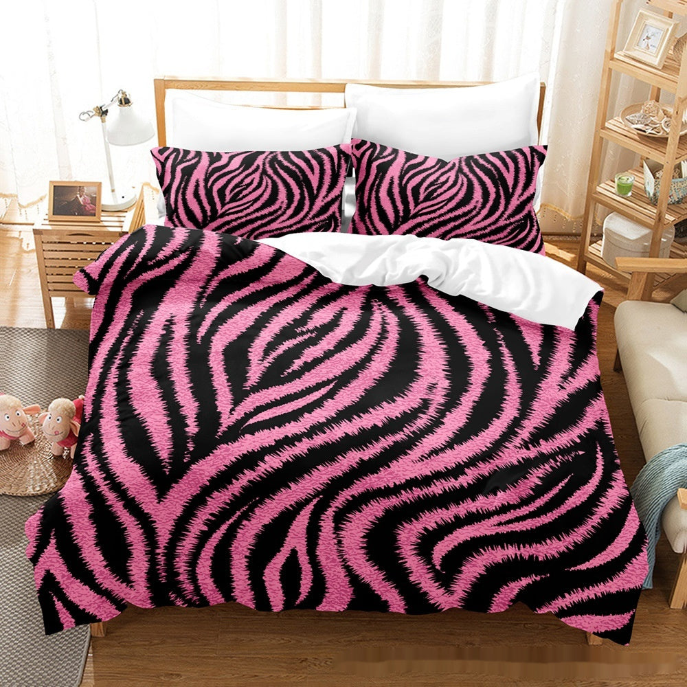 Printed Home Textile Animal Fur Grain Duvet Cover Pillowcase Three-piece Set