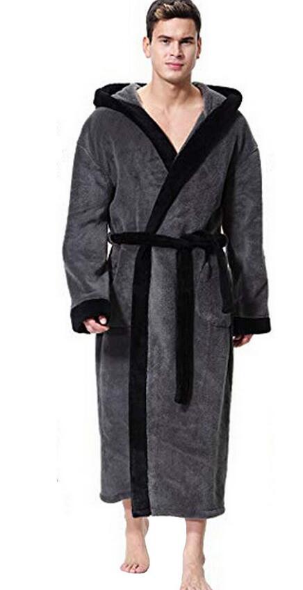 Men's Simple Colorblock Hood Patch Pocket Bathrobe