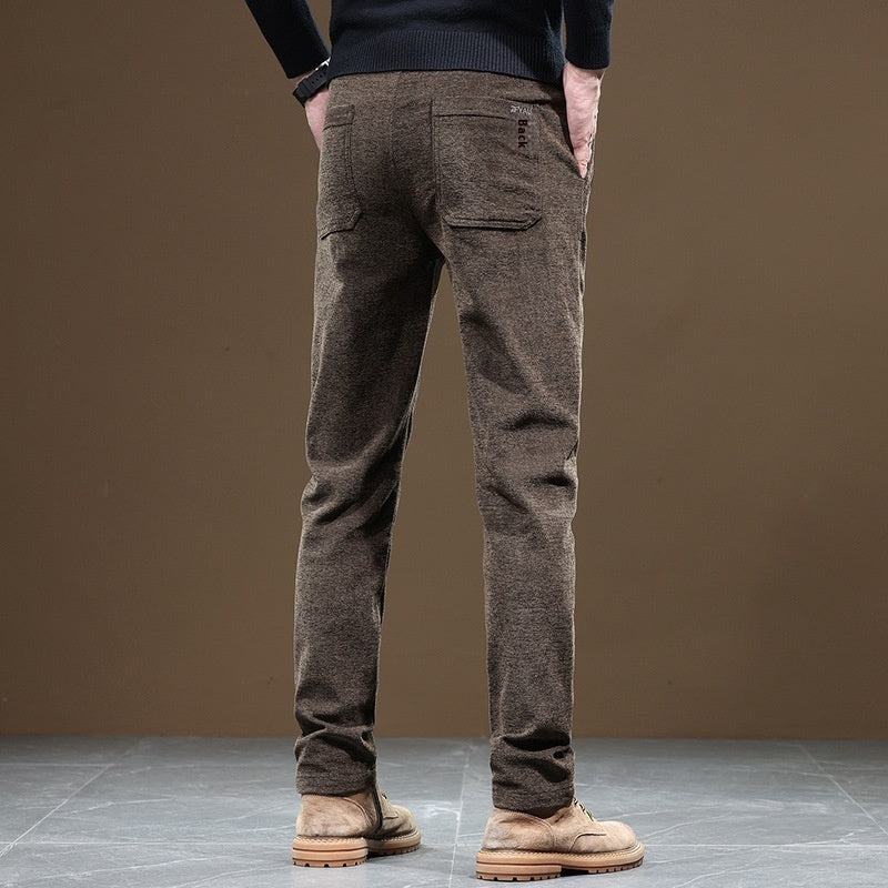 Slim Fit Straight Business Autumn And Winter Fleece-lined Thick Casual Pants Men