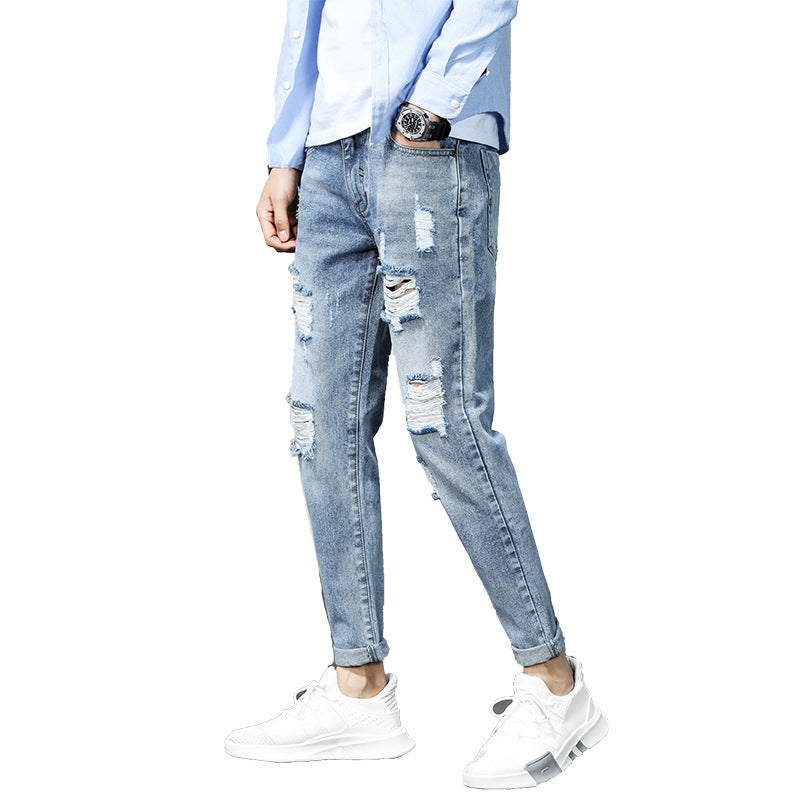 Ripped cropped jeans beggar pants