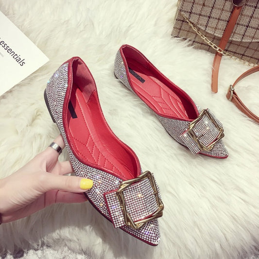 Womens Flats Shoes Ballet Dorsay Bling Bling Crystal Pointed Toe