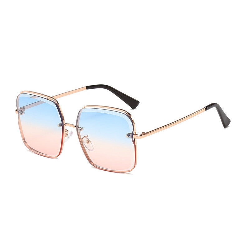 Rimless cut square sunglasses for women