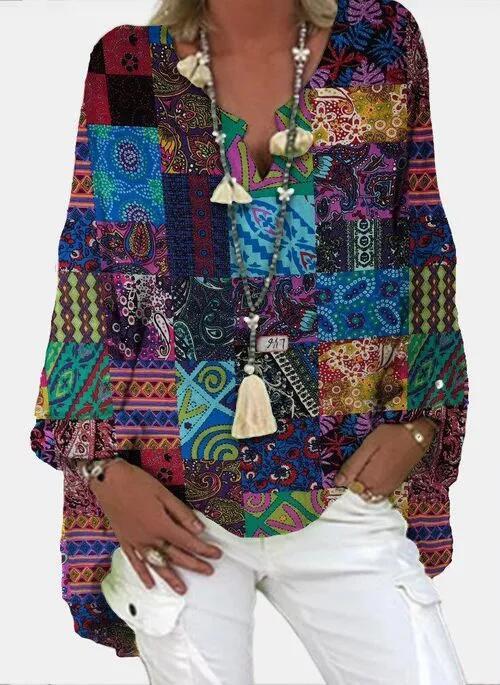 Women's Tops New Printed V Neck Shirt Shirt Women