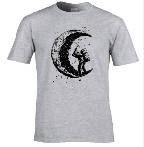 Digging The Moon Print Casual Mens O-neck T Shirts Fashion Men's Tops Men T-shirt Short Sleeve Men Tshirt