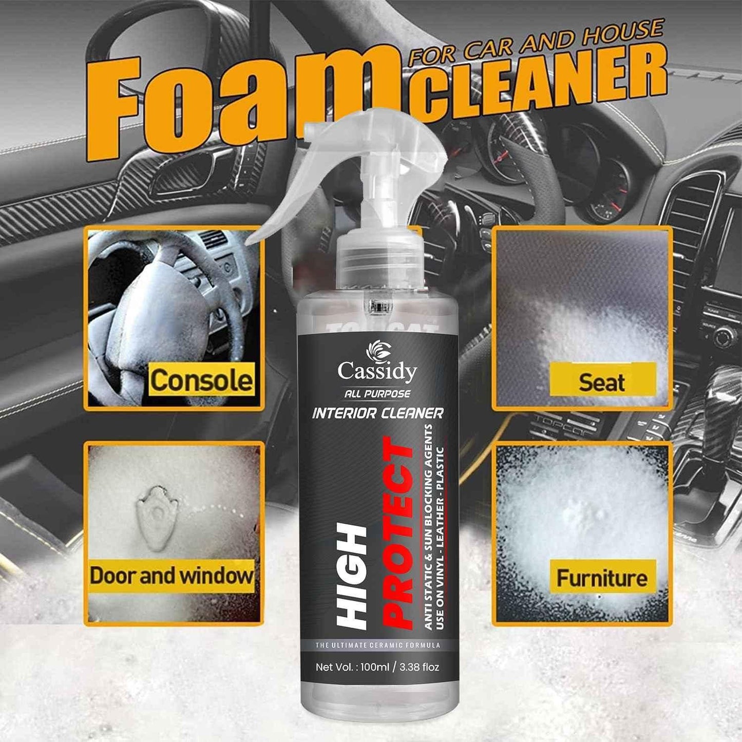 CASSIDY Interior cleaner and Car cleaner 100ml (Pack of 2)