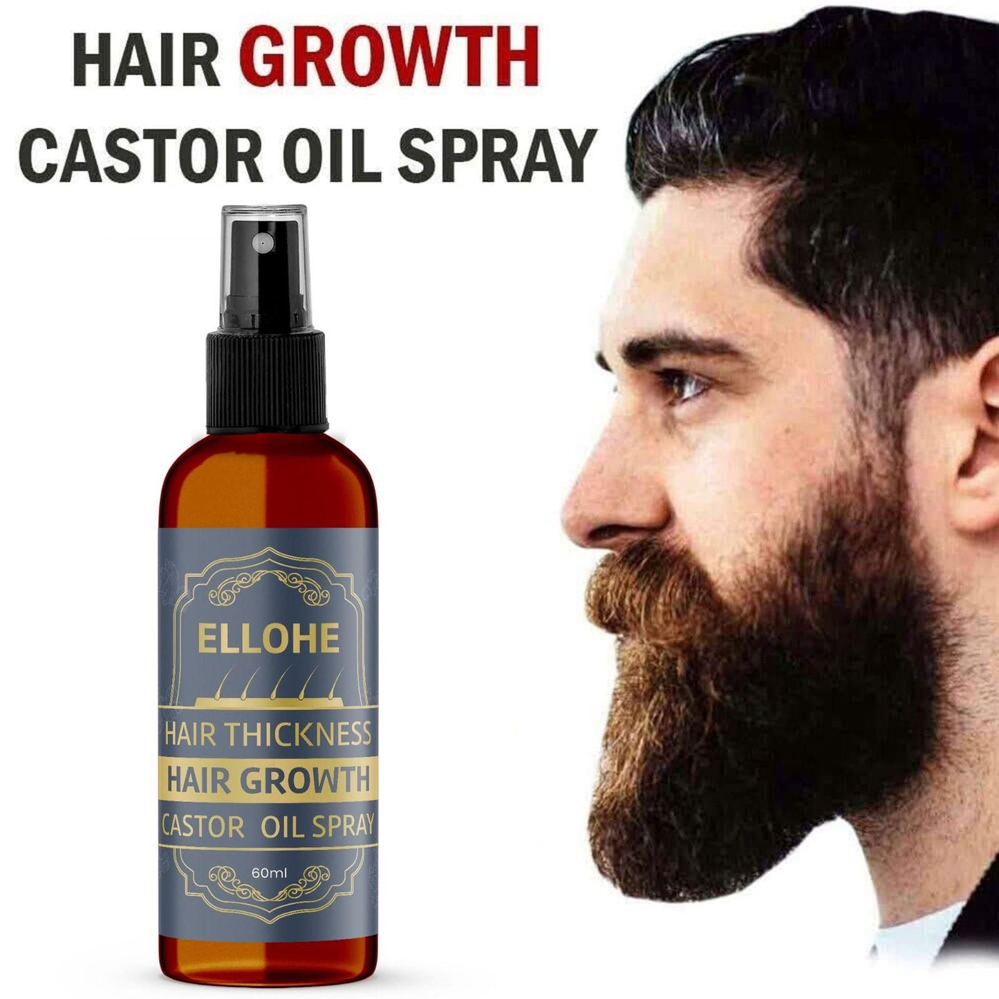 ELLOHE Hair Thickness Hair Growth Castor Oil Spray 120ml Pack of 2