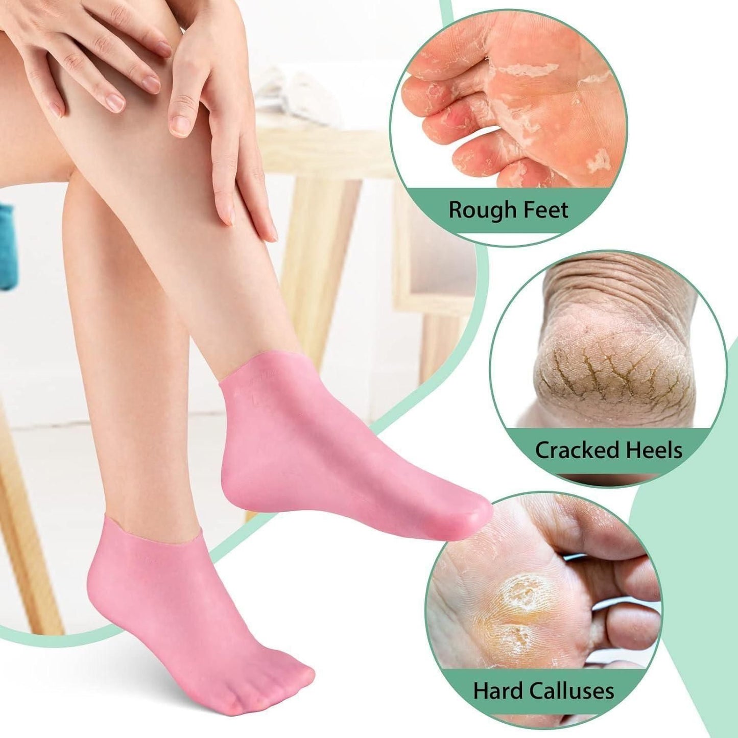 Silicone Moisturizing Socks Anti Slip Aloe Socks for Dry Cracked Feet Women (Pack of 2 Pair)