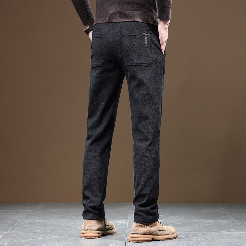 Slim Fit Straight Business Autumn And Winter Fleece-lined Thick Casual Pants Men