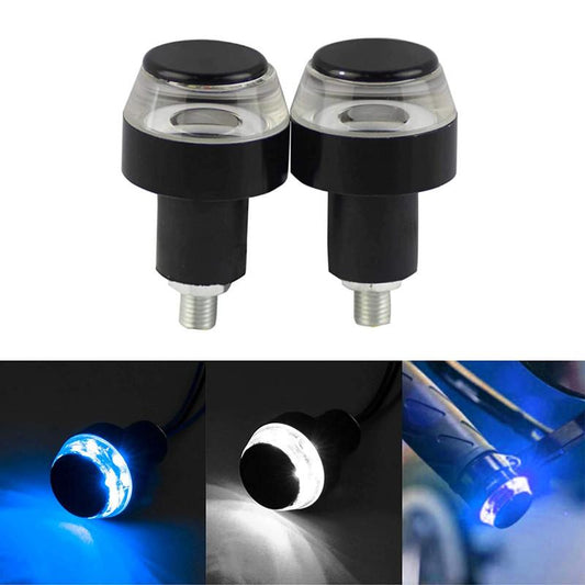 Bike Handle Bar LED Turn Signal Indicators Dual Color Bulb For All Motorbikes (Set of 2, Blue)