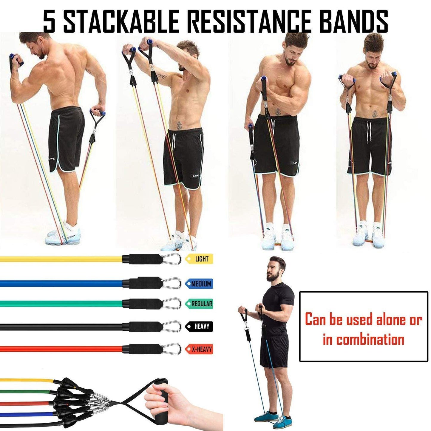 Resistance Bands Set for Exercise, Stretching, and Workout Toning Tube Kit with Foam Handles, Door Anchor, Ankle Strap, and Carrying Bag for Men, Women