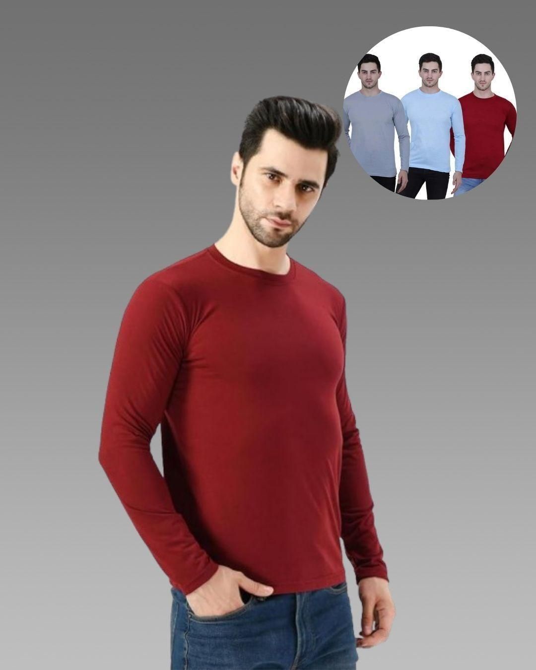 Men's Cotton Round Neck Full Sleeves Stylish Tshirt (Pack of 3)