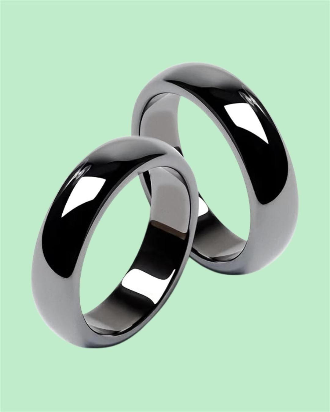 Rings for Women Men Unisex Black Rings Anxiety Balance Stone