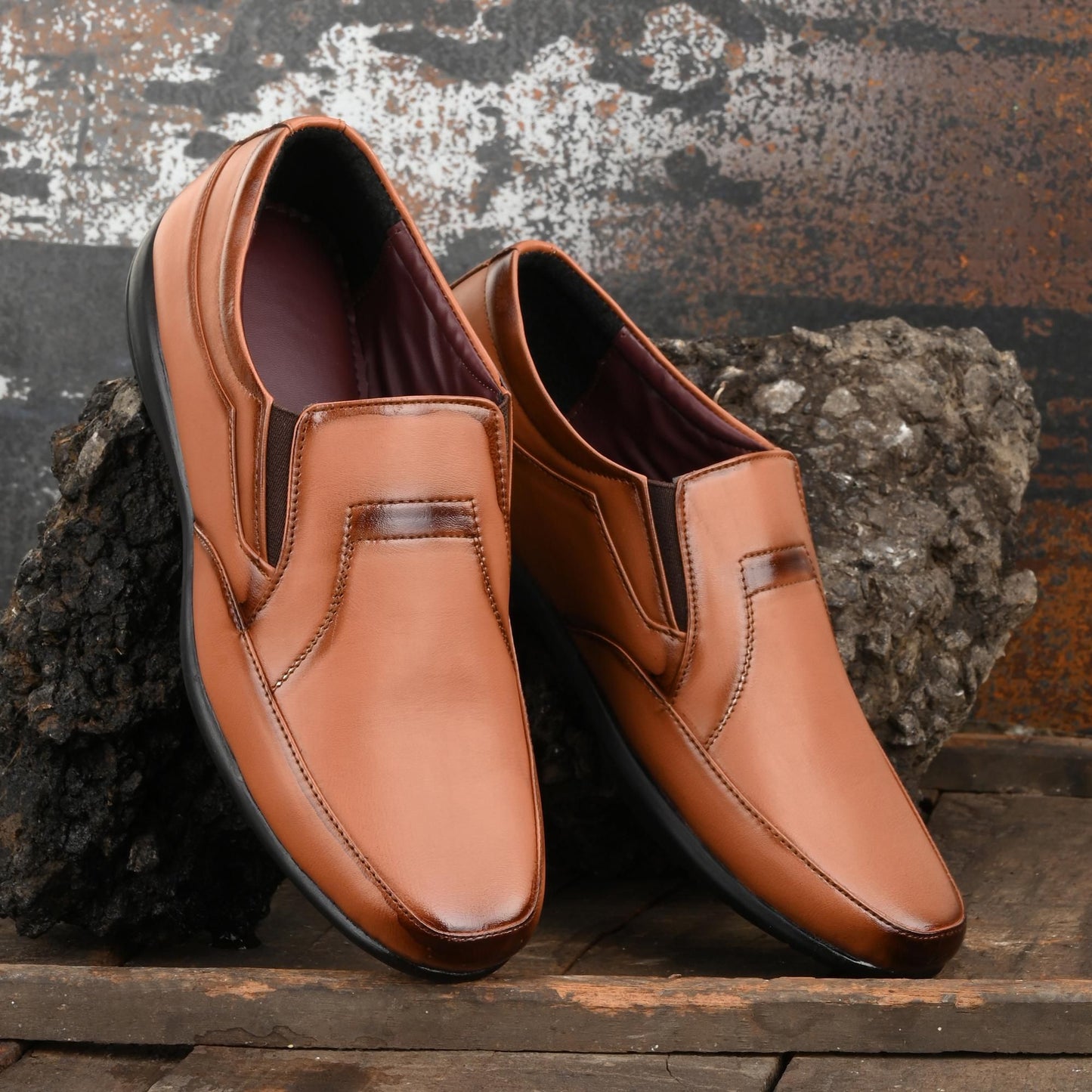 Men's Tan Formal Synthetic Leather Loafers