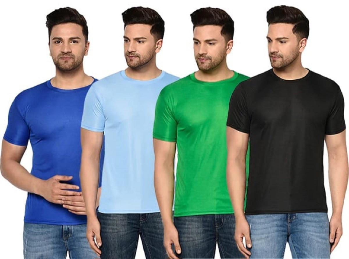 Men's Pack Of-4 Half Sleeves Round Neck T-shirt With Digital Watch Combo