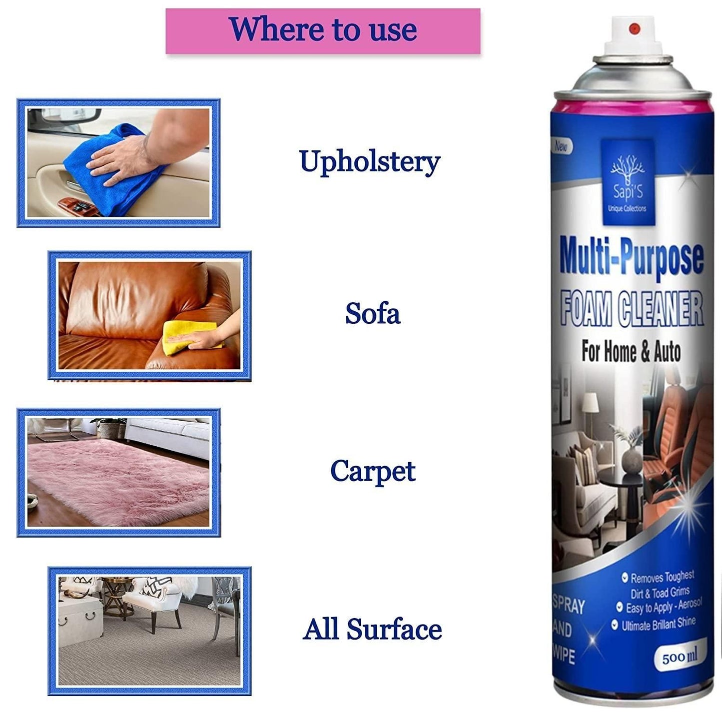 Multi-Purpose Interior Foaming Foam Cleaner 500 ML