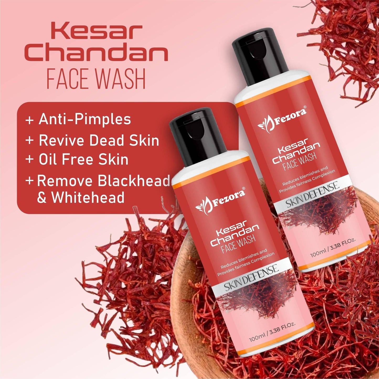 Fezora  Chandan & Kesar Face Wash 100ML (Pack of 2)