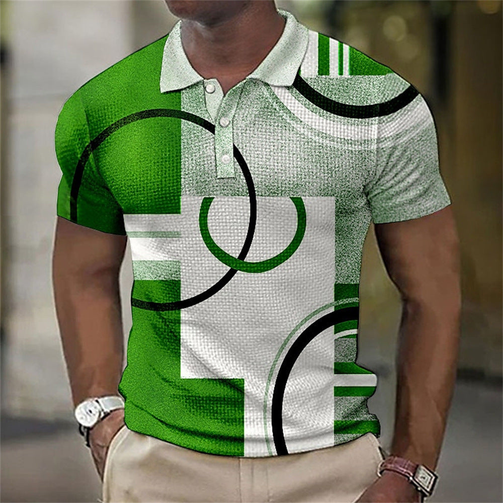 Fashion Men'S Polo Shirts 3d Splicing Plaid Printing Art Men