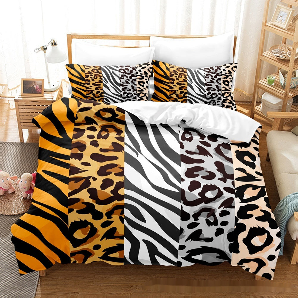 Printed Home Textile Animal Fur Grain Duvet Cover Pillowcase Three-piece Set