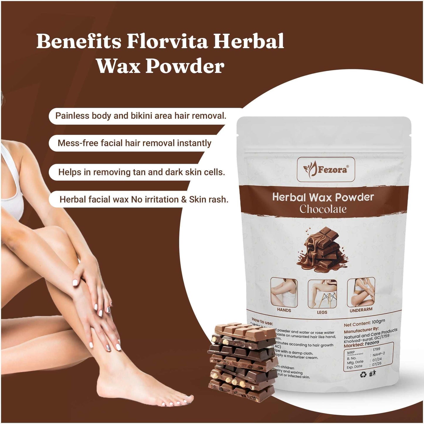 Fezora Chocolate Wax Powder For Hair Removal 100g (Pack of 2)