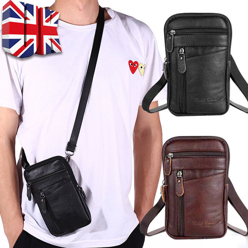 Men's Leather Fashion Phone Pouch Belt Bag Waist Crossbody Shoulder Pouch UK