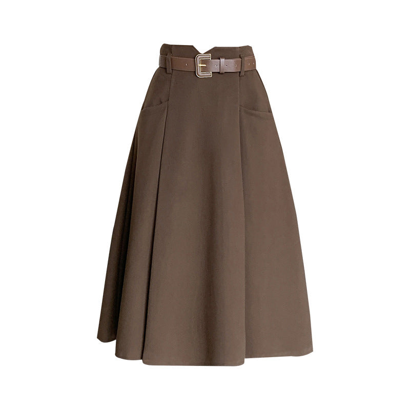 Woolen Skirt Mid-length High Waist Woolen Umbrella Skirt