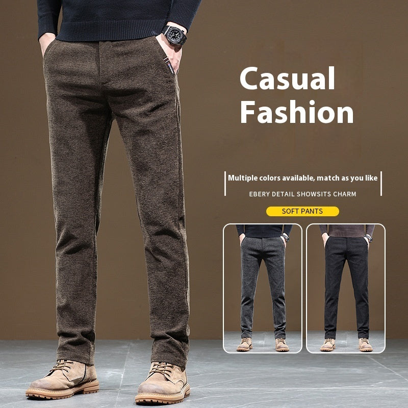 Slim Fit Straight Business Autumn And Winter Fleece-lined Thick Casual Pants Men