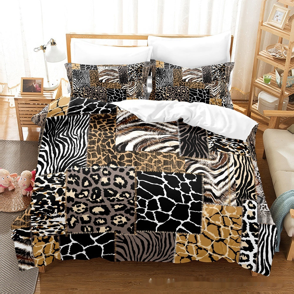 Printed Home Textile Animal Fur Grain Duvet Cover Pillowcase Three-piece Set