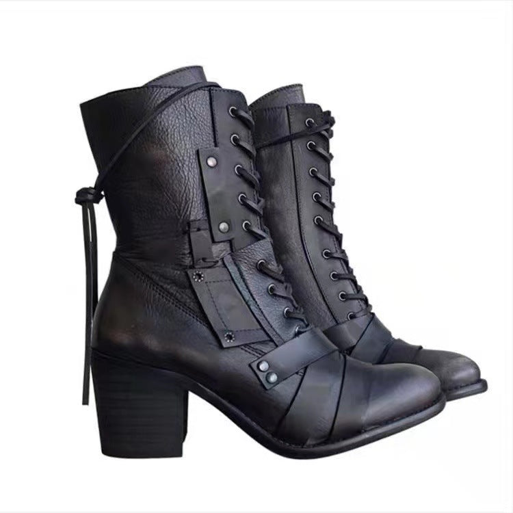 High Heel Pointed Plus Size Women's Boots Middle Tube Leather Boots