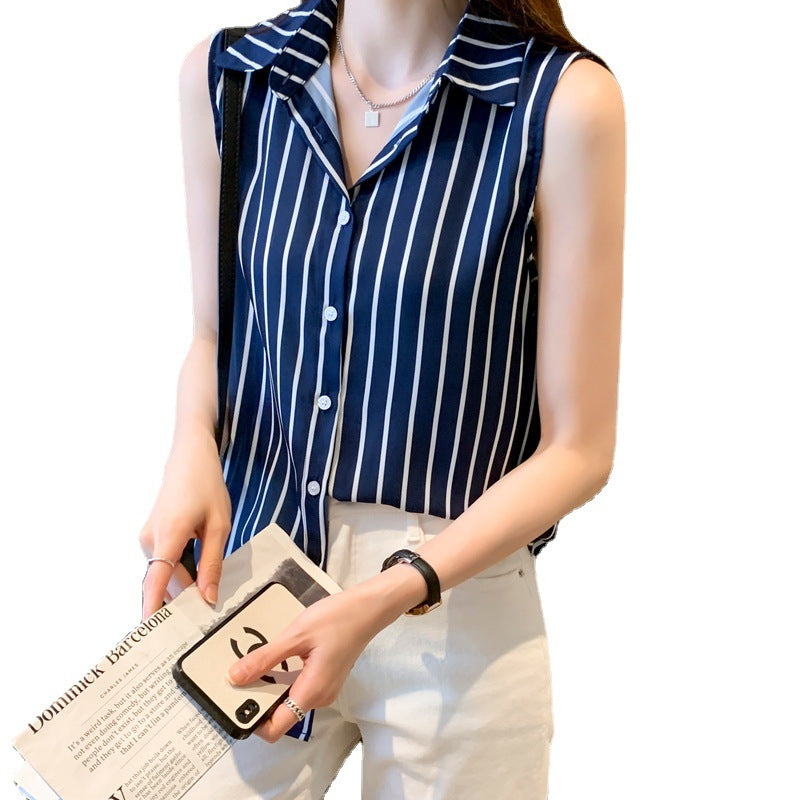 Women's Creative Casual Sleeveless Chiffon Striped Shirt