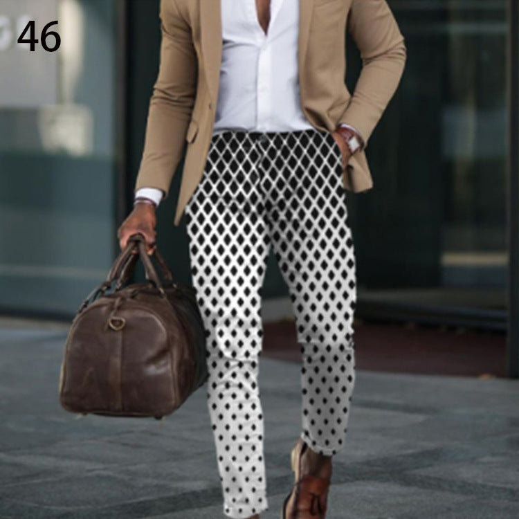 Printed Men's Slim Fit Fashion Casual Suit Pants Length