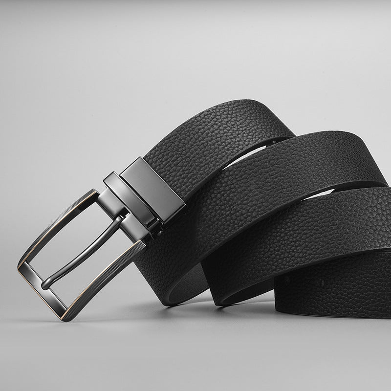 Advanced Texture Boys Trend Belt Rotatable Pin Buckle Two-color Double-sided Available