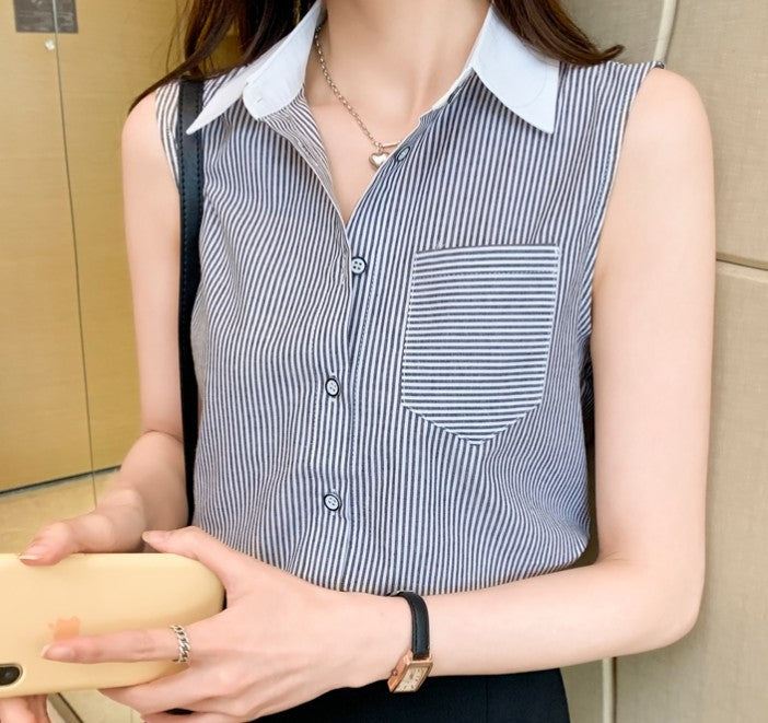 Women's Creative Casual Sleeveless Chiffon Striped Shirt