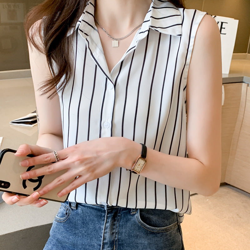 Women's Creative Casual Sleeveless Chiffon Striped Shirt