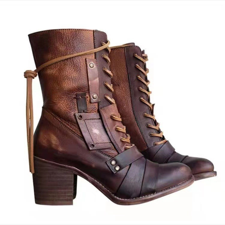 High Heel Pointed Plus Size Women's Boots Middle Tube Leather Boots