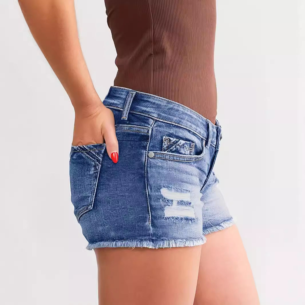 Ladies Ripped Wadding Button Shorts