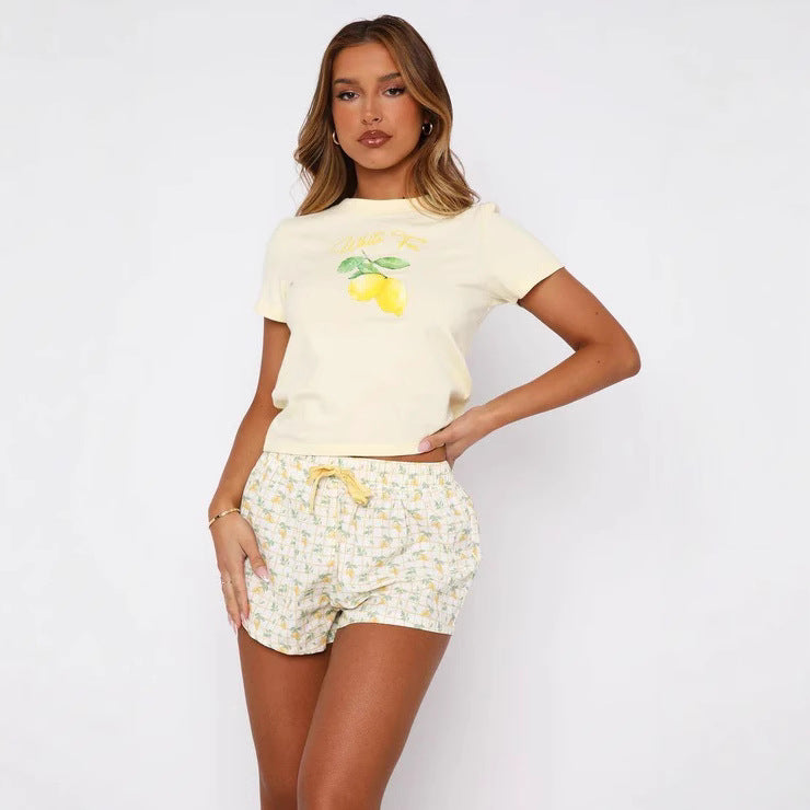 Women's Short-sleeved Shorts Sweetheart Pajamas Printing Suit