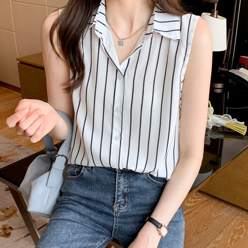 Women's Creative Casual Sleeveless Chiffon Striped Shirt