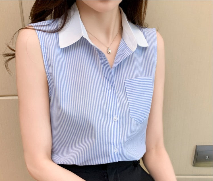 Women's Creative Casual Sleeveless Chiffon Striped Shirt