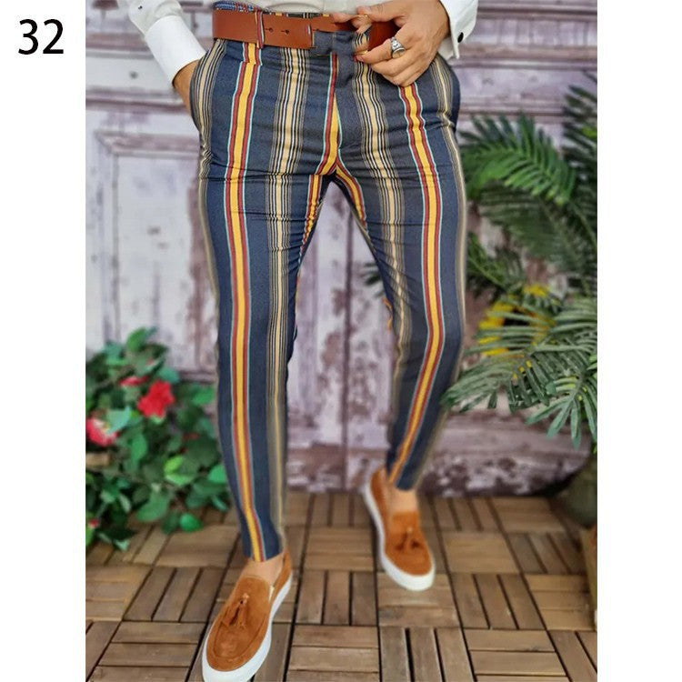 Printed Men's Slim Fit Fashion Casual Suit Pants Length