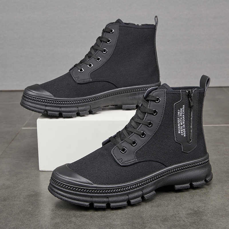 Hiking Boots Men's Side Zipper High-top Thicker Work Shoes