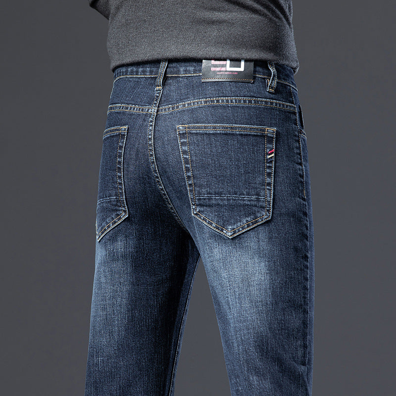 Fleece Padded Jeans Men's Straight Slim Elastic Thickening