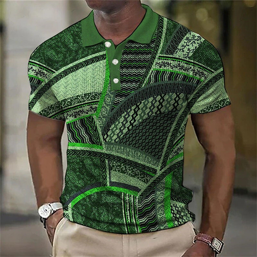 Fashion Men'S Polo Shirts 3d Splicing Plaid Printing Art Men