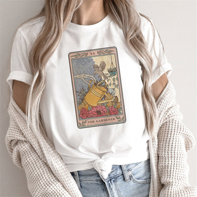 Fashion Tarot Women Print T-shirts Female Cartoon Tops