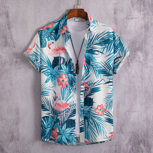 Men's Short-sleeved Shirt 3D Digital Printing Hawaiian Trendy Cardigan Shirt