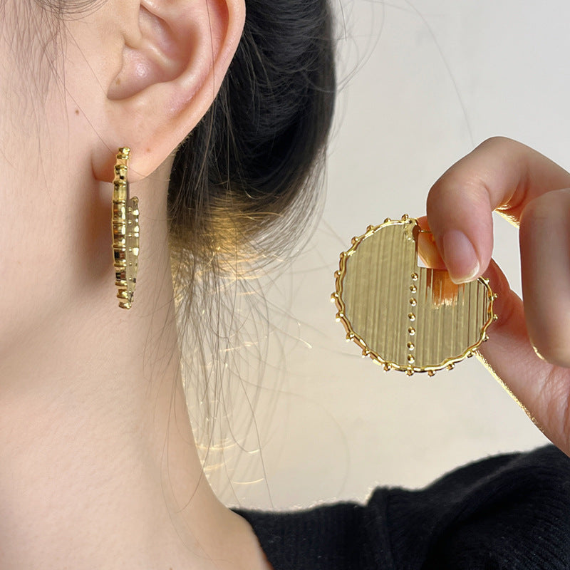 French Style European And American Retro Design Earrings Women's Handmade Irregular Texture